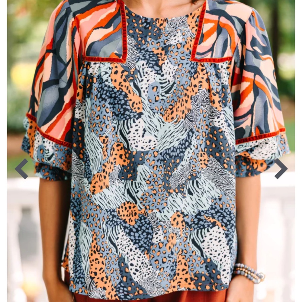 All The Reasons Blue Mixed Print Blouse